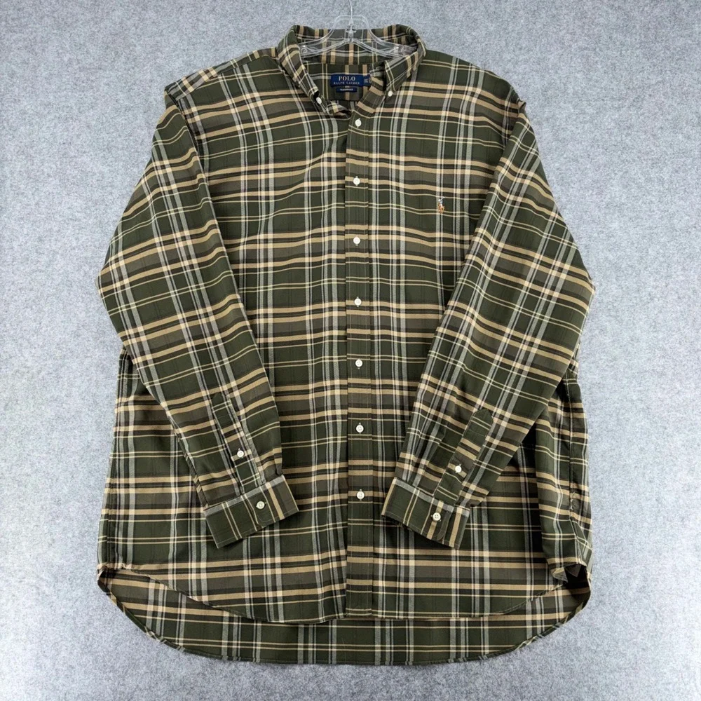 Polo Ralph Lauren Performance Shirt Men 3XLT Green Plaid Button Down Long Sleeve